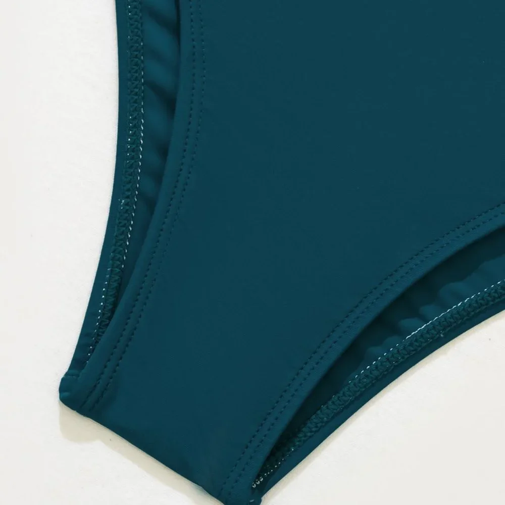 New Tropical Hanky Hem High Waisted Bikini Swimsuit Green - Picture 7 of 8